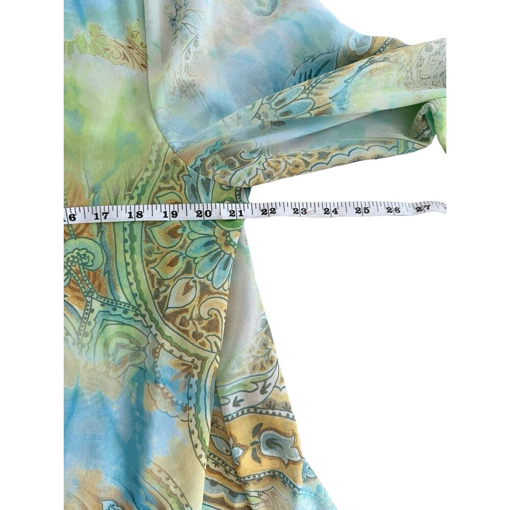 Chico's Sheer Button Up Shirt Womens 2 Long Sleeve Watercolor Floral Paisley - Picture 4 of 4